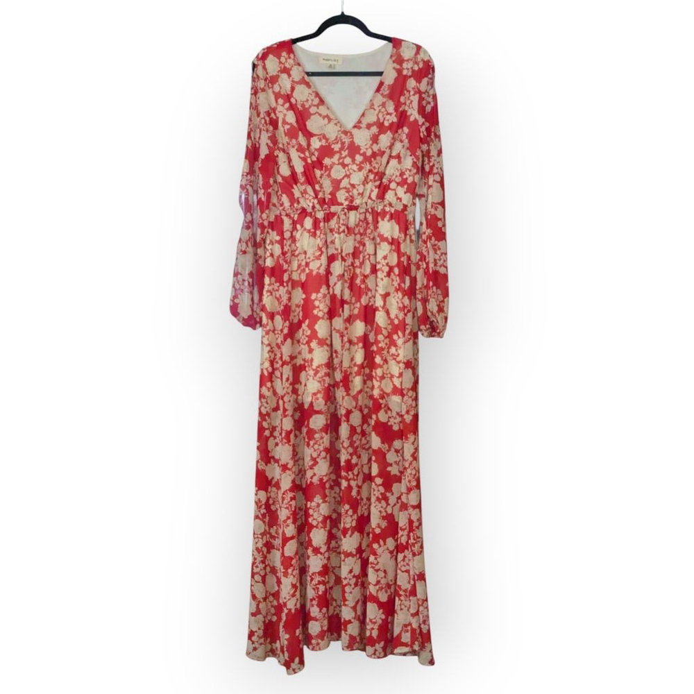 Moon and Sky Floral Maxi Dress Red White Boho Medium